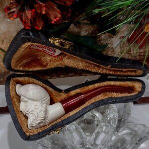 Paykoc Genuine Block Meerschaum Full Bent White Mini Sultan Pipe With Case